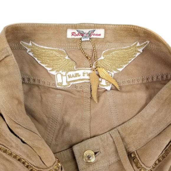 Robin's Jean Midrise Genuine Suede Tan Gold Shorts - Picture 3 of 3